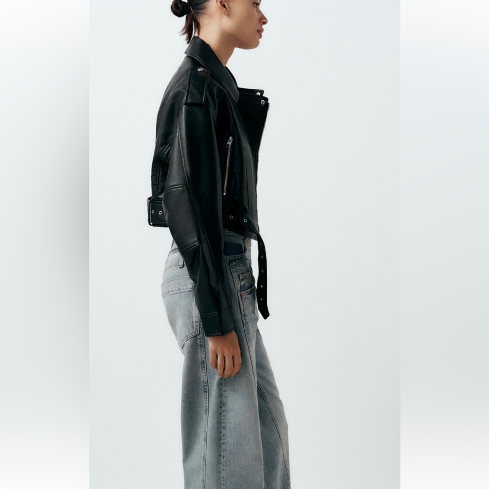 NWOT! Zara small black faux leather biker jacket. - Picture 7 of 13